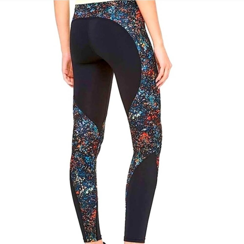 Lululemon Wake & Train Leggings Size 6 Full Length Floral Colorblock Black Yoga
